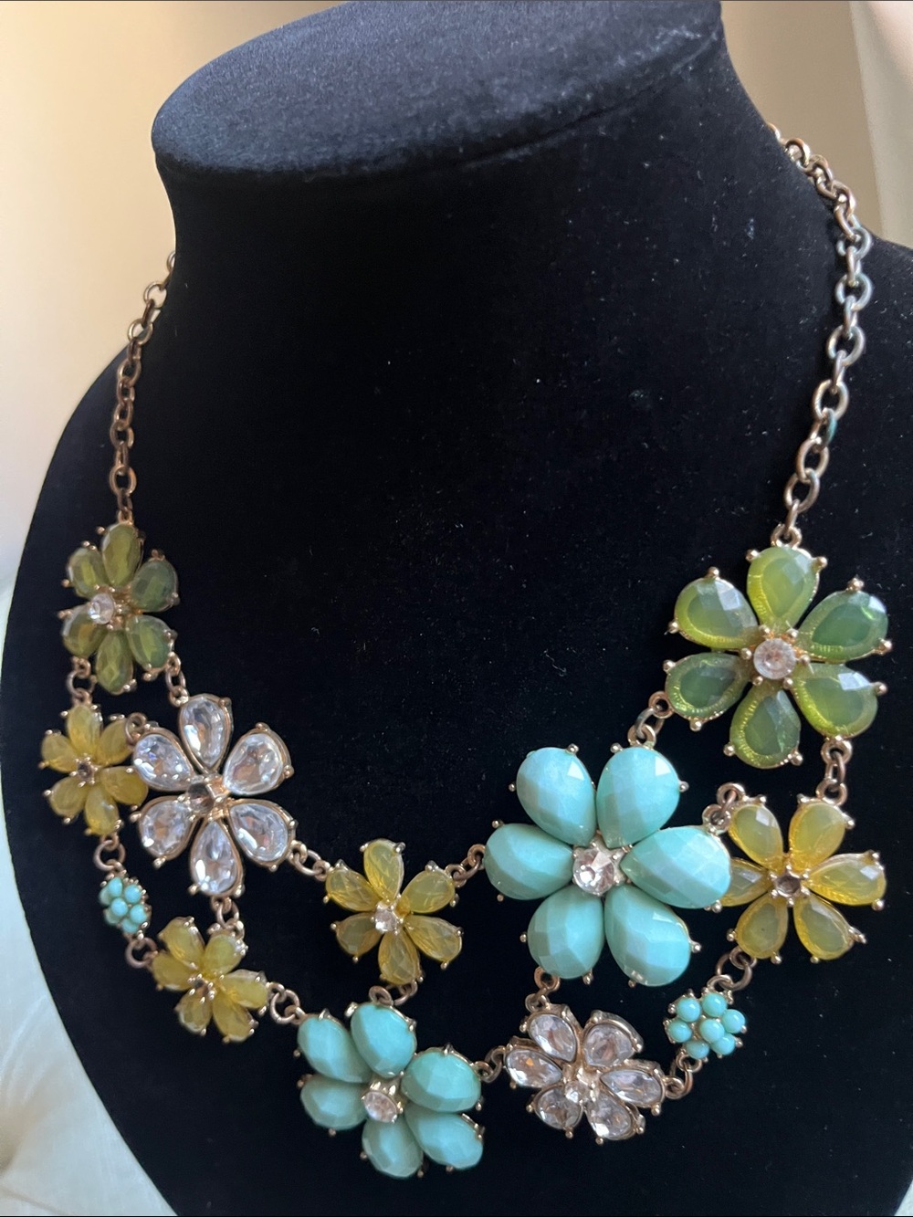 Floral Statement Necklace in Turquoise, Yellow & Clear - Picture 6 of 6